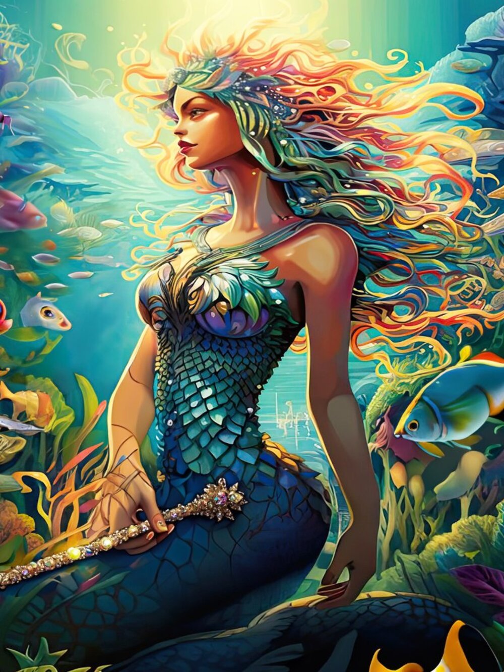 🔥Mermaid Fantasy Landscape Print Ocean Garden Beach Vacation Home Wall Decor